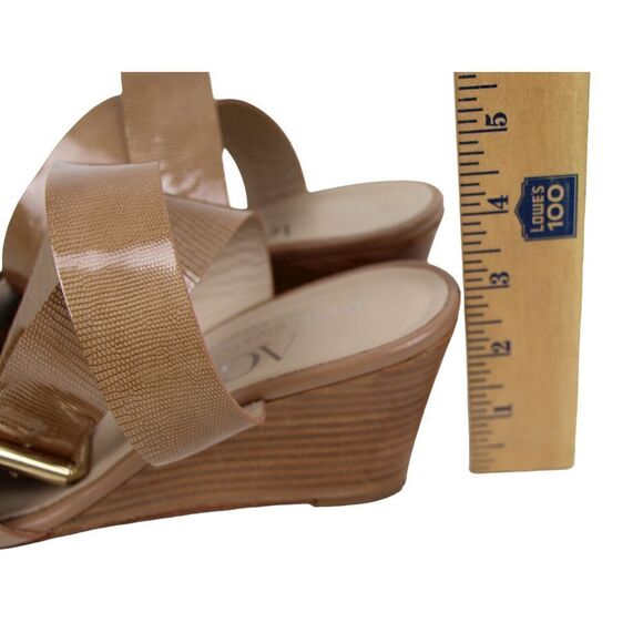 AGL BEIGE GENUINE PATENT LEATHER OPEN TOE MIDDLE HEEL WEDGE SHOES SIZE 36 1/2 - Picture 4 of 10